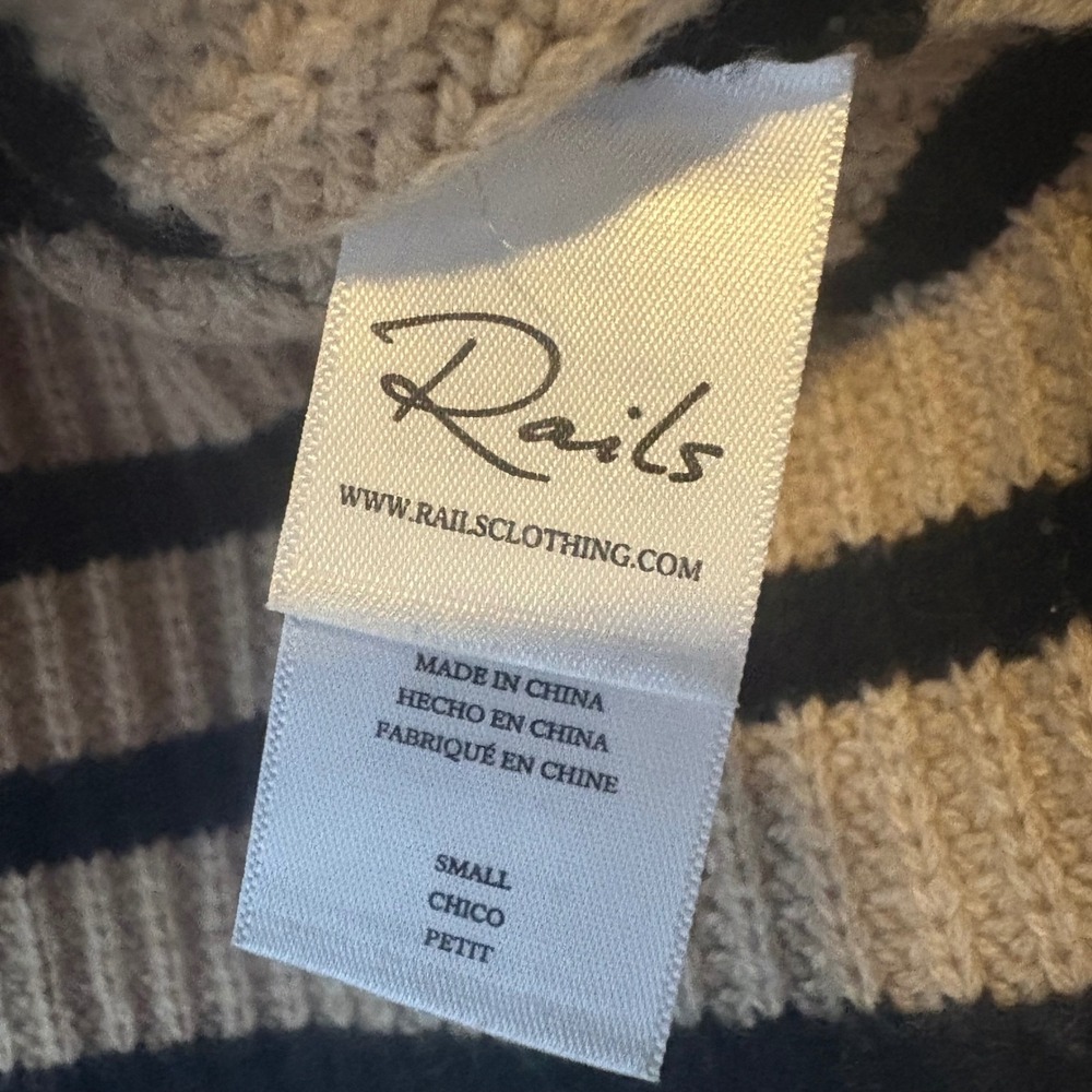Rails Claudia Stripe Funnel Neck Sweater Camel Ebony Wool‎ Cashmere Small - Picture 5 of 8